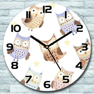 Wanduhr aus Glas Rund fi 30 Märchen Eulen Quarz Deko Wohnzimmer Büro