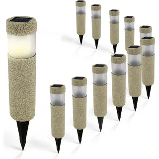 DEUBA® Solarlampe für Außen 12er Set LED Wetterfest IP44 Dämmerungssensor Erdspieß Solar Boden Garten Außenlampe Gartenbeleuchtung Balkon Stein Deko - Schwarz