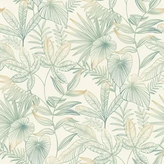 Rasch Tapete 580914 - Helle Vliestapete mit Blättern und Pflanzen in Grün aus der Kollektion Country Charme