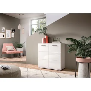 INOSIGN Kommode »Valge, Breite 80 cm, 2 Türen, 2 Einlegeböden, 3 Fächer« Front-Rillenfräsung, Schuhkommode, Anrichte, Schrank, Sideboard, weiß