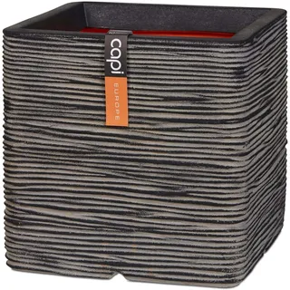 Capi Europe - Topf quadratisch Rib NL - 40x40 - Anthrazit - Blumentopf für den Innen- und Außeneinsatz - Übertopf - Pflanztopf - Pflanzgefäß - Kunststoff - KOFZ903