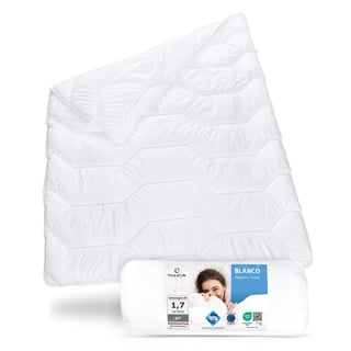 Bettdecke 200x200cm Winter, Kuschelige Winterdecke mit Hygieneschutz für Allergiker, Atmungsaktive 200x200 Stepp-Decke BLANCO mit Feuchtigkeitsmanagement, Große Duvet für 2 Personen