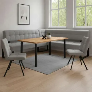Eckbankgruppe HOME AFFAIRE "Mia Essecke, Sitzgruppe, Eckbankgruppe, Küchenbankgruppe", hellgrau, hellgrau, schwarz, B:207cm H:61cm T:167cm, Holzwerkstoff, Massivholz, Metall, Polyester, Sitzmöbel-Sets, Eckbankgruppe, Eckbank mit Wellenfederung; Tisch in Eiche massiv