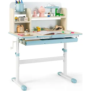 Verstellbarer Kinderschreibtisch mit neigbarer Tischplatte, Regalen und Schublade - Blau - Blau
