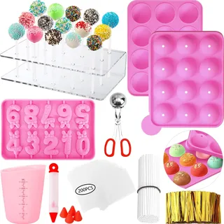 GZMAISULEE Cake Pop Formen Set 610 Stück Lollipop Cake Pop Maker Set mit Cake Pop Stand, Cake Pop Sticks und Wrappern, Dekorationsstift, 4 Piping Tips, Messbecher