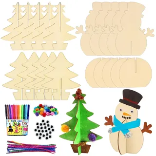 Weihnachtsbaum Bastelset, 10 Stück 3D Weihnachtsbaum Holz Weihnachtsdekoration, Weihnachtsdeko Basteln, Weihnachten Baum Holz zum Basteln, Weihnachtsbasteln Deko, DIY Weihnachten Tischdekoration