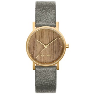 TAKE A SHOT Holzuhr Damen Gold - Kleine Holz Armbanduhr Gold mit veganen Armband Grau, Damenuhr mit Zifferblatt aus Walnuss-Holz, 27 mm - Mila Concrete VEGAN