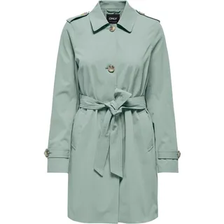 Trenchcoat ONLY "ONLDISA LIFE SB TRENCHCOAT CC OTW", Damen, Gr. S, jadeite, Web, Obermaterial: 100% Polyester, unifarben, Po-bedeckend, V-Ausschnitt, Mäntel Trenchcoat, klassischer Schnitt