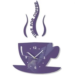 FLEXISTYLE Tasse Time for Coffee (Zeit für Kaffee) Moderne Küche Wanduhr Milka Violett 3D Römisch, wanduhr deko