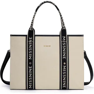 Missnine Canvas-Laptoptasche 15,6 Zoll Handtasche Damen Schwarz Beige