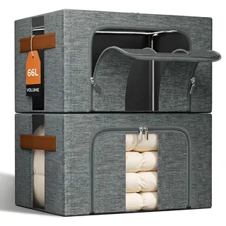 NiuBeBe Kleiderboxen Aufbewahrung Mit Metallrahmen: Stapelbar Grau 2x66L
