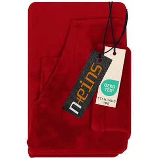 npluseins Decke mit Ärmeln Geschenke für Kinder 90x150 cm TV Deckenpullover Kuscheldecke das Original mit Ärmel & Bauchtasche 1448.2043, Bordeaux