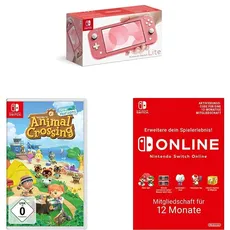 Nintendo Switch Lite, Standard, Koralle + Animal Crossing: New Horizons [Nintendo Switch] + Online Mitgliedschaft - 12 Monate | Switch Download Code