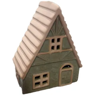 X-Mas Dekohäuschen , Grün, Naturfarben , Keramik , Uni , Haus , 12.1x17.5x7.5 cm , RoHS, Ce , Kunsthandwerk, zum Stellen, LED-Beleuchtung , Dekoration, Weihnachtsdekoration, Winterdeko