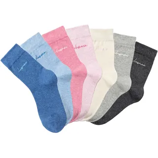 LASCANA Basicsocken, (Box, 7 Paar), mit hochwertiger Logo Stickerei LASCANA 1x jeans-meliert, 1x hellblau-meliert, 1x anthrazit-meliert, 1x grau-meliert, 1x altrosa-meliert, 1x rosa-meliert, 1x ecru 35-38