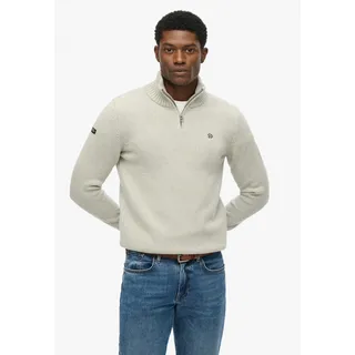 Superdry Strickpullover "COTTON KNIT HENLEY" aus Baumwolle, Slim Fit, mit Stehkragen, hüftlange Form, pflegeleicht, grau marl