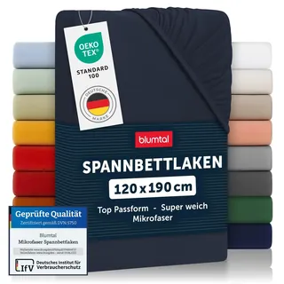 Blumtal® Spannbettlaken 120x190x30cm aus Microfaser - Oekotex zertifiziertes Bettlaken Spannbettlaken in Dark Ocean Blue - Blau