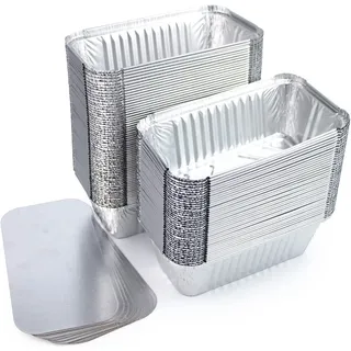 Miamex 100 Einwegschalen aus Aluminium mit Deckel zum Transport von Lebensmitteln – Einfrieren – Kochen (mit Deckel, 800 ml)