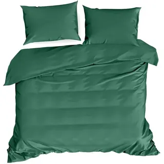 Eurofirany Bettwäschegarnitur Bettwäsche NOVA3 dunkelgrün 160x200 cm 3 TLG SET: mit 2 Kissenbezüge 70x80 cm - Grün