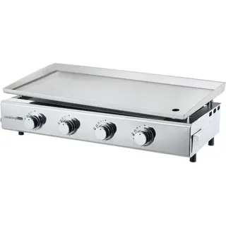 FAVEX Brasilia 4-flammige Gas-Plancha, XXL 84 x 34 cm, komplett Edelstahl (INOX), Piezo-Zündung, Fettauffangschublade - Grau