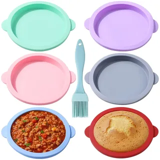 Surflyee 6 Stück Silikonform Eier Heißluftfritteus, 10CM Pancake Form Silikon, Burger buns Backform, Silikon Backform Klein Rund für Eiersandwiches, Muffins und Pfannkuchen