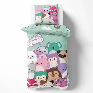 Squishmallows Bettwäsche 135x200 80x80 Baumwolle · Kinderbettwäsche Teenagerbettwäsche · Kuscheltiere Trend mit Koala, Einhorn, Fuchs & Co. · 2 teilig