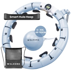 WELHERO® Smart Hula-Hoop Reifen Erwachsene & Anfänger - Einstellbare Größe 66-121cm XXL - Leise Hulahuppreif zum abnehmen - Mit Gewicht, Zähler, Noppen, Tasche und Fitnessband - Hullahub Reifen