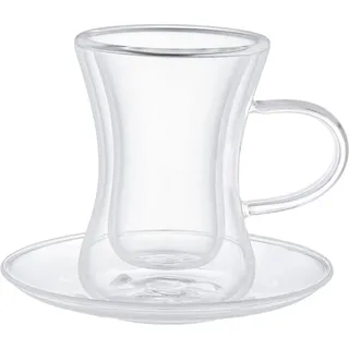 Dopplewandige Teegläser 4-teiliges Set mit Henkel 80 ml - Hitzebeständiges Glas Transparent