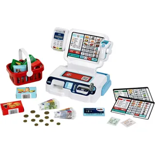 Theo Klein 7265 Selbstbedienungskasse I Scanner mit Licht & Sound I Display für 3 Themen I Warenkorb, Spielgeld, u.v.m. I Spielzeug für Kinder ab 3 Jahren