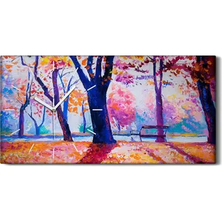 Wanduhr Uhr Wandbild Leinwand 60x30 Herbstfarben im Park moderne Kunst - weiße Hände