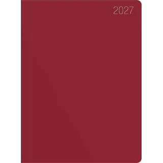 Taschenkalender bordeaux 1W/2S 2027: Wochenplaner 10x14 cm mit 1 Woche auf 2 Seiten, Arbeitstage-, Tages- & Wochenzählung & Monatsübersicht für Arbeit & Studium