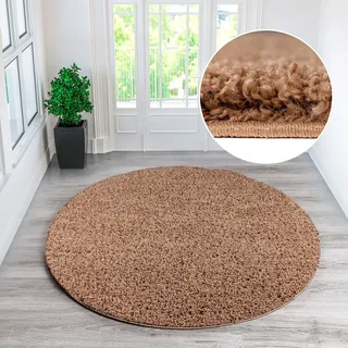 my home Teppich »Viva rund« rund 45 mm Höhe Uni-Farben, einfarbig, besonders weich und kuschelig, Wohnzimmer, braun
