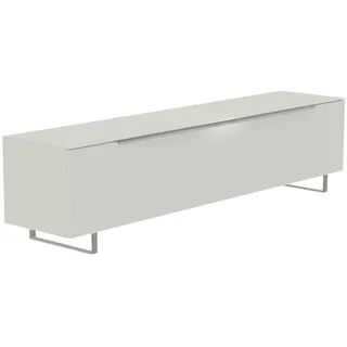 Moderano Lowboard , Weiß, Alufarben , Metall , 3 Fächer , 210x51x45 cm , Beimöbel erhältlich, stehend, Abdeckplatte aus Glas , Wohnzimmer, TV Möbel, Lowboards, Lowboards stehend