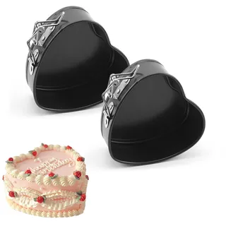 pclapora 2 Stück Springform, 11 cm Mini Springform, Herzbackform, Kleine Kuchenform mit Antihaftbeschichtung, Kuchenform Removable Base für Kuchen, Gleichmäßige Bräunung, Backform, Schwarz