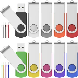 FEBNISCTE USB Sticks 16 GB 10 Stück, 16GB Speicherstick Einklappbar Drehgelenk Flash Drives Daten-Speicherung Pendrive für Abschlussgeschenk USB 2.0 Memory Stick Mehrfarbig USB Flash Laufwerk
