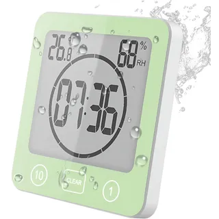 VORRINC Badezimmeruhr Digital Wecker Bad Uhr, Shower Clock mit Saugnapf LCD Display, Baduhr, Luftfeuchtigkeit Temperatur Wanduhren, Countdown Timer Für Dusche Küche (Grün)