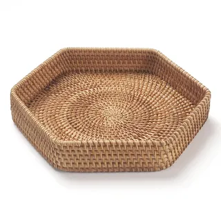 Sechseck Rattan Serviertablett für Couchtisch Gewebte Dekorative Korb Tabletts für Osmanische Natur (25cm x 5cm)
