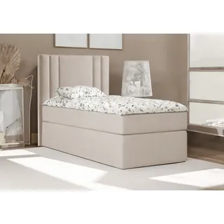 Bett , Boxspringbett , Continentalbett RALI MINI mit Bonell Matratze und Topper , Einzelbett mit Container , H3 ( 80x200 cm , Beige - Itaka 46 , Topper T25 ) - Beige