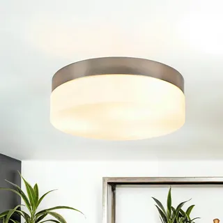 Licht-Erlebnisse Moderne Deckenlampe Glas Nickel matt – Badezimmerlampe Decke – Deckenleuchte für Badezimmer – flach – rund Ø29 cm – Deckenlampe Küche Modern