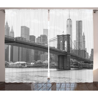 ABAKUHAUS New York Rustikaler Vorhang, Brooklyn Bridge USA, Wohnzimmer Universalband Gardinen mit Schlaufen und Haken, 280 x 260 cm, Weiß Grau