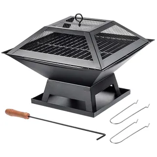 Garten Feuerstelle - Feuerschale Grill - Mit Deckel - Ø 46 cm - Für Terrasse und Garten - Schwarz