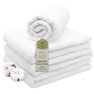 ZOLLNER 4er-Set Saunatücher, Baumwollmischung, 70x180 cm, weiß