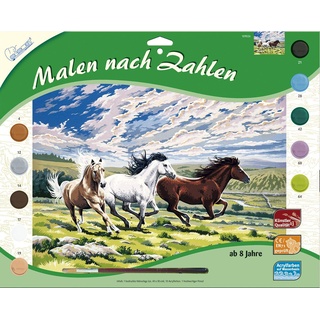 Mammut Spiel & Geschenk 109026 Malen nach Zahlen Tiermotiv, Pferde im Galopp, Komplettset mit bedruckter Malvorlage im A3 Format, 10 Acrylfarben und Pinsel, großes Malset für Kinder ab 8 Jahre