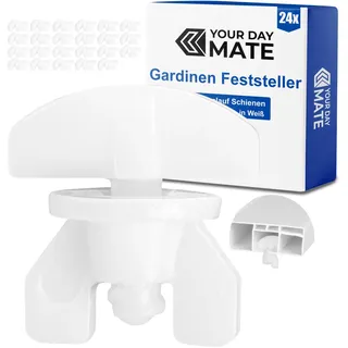Gardinen Feststeller, 24 Stück, in Weiß, aus Kunststoff, für min. 10 x 6 mm Laufkammern, Stopper für Schienensysteme mit Innenläufen, Zwischenfeststeller, Endstopfen, Endfeststeller Gardinenschiene