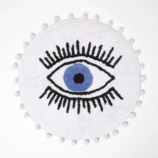 Homescapes Eye See You - Runde Badematte 60 cm weiß, Badvorleger Auge, Badteppich getuftet mit Bommeln