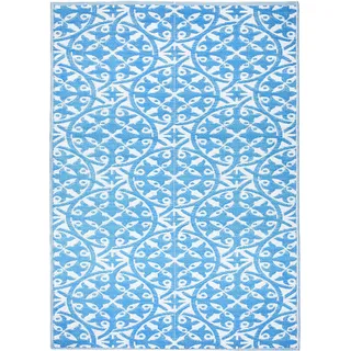 Tapiso Teppich IBIZA Outdoor Weiß Blau Picknick Garten  120 x 180 cm - Blau