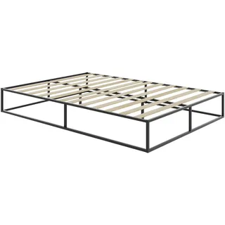 tectake Bett Kyoto, Belastbarkeit 250 kg, bodenschonende Kunststoffkappen, schwarz , Schwarz , Metall , Schlafzimmer, Betten, Metallbetten