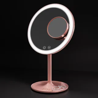 EMKE EMKE® Rosa Kosmetikspiegel mit Beleuchtung 3 Lichtfarben Dimmbar 1X / 3X Beleuchteter Kosmetikspiegel 90°Drehbar+USB Aufladbarer LED Schminkspiegel, Macaron Tischspiegel für Schminken und Rasieren