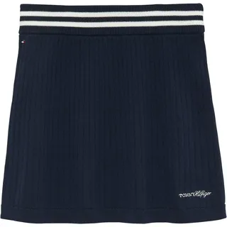 Sweatrock TOMMY HILFIGER "SWEATER RIB SKIRT", Mädchen, Gr. 14 (164), schwarz night navy, Web, Obermaterial: 72% Baumwolle, 28% Polyamid, unifarben, regular fit kurz, Röcke Sweatrock, Kinder bis 16 Jahre, regular fit