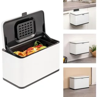 eluno Biomülleimer 3L mit Geruchsfilter, zum Hängen, Stellen oder Kleben, Komposteimer, 3 Montagearten, matt weiß - Weiß